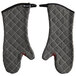A pair of gray San Jamar Bestguard oven mitts with a quilted design.