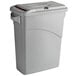 A Rubbermaid light gray rectangular plastic bin with a lid.