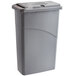 A gray Rubbermaid Slim Jim rectangular plastic trash can with a lid.