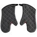 A pair of San Jamar Bestguard gray oven mitts with white stitching.