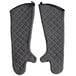 A pair of San Jamar gray quilted oven mitts.