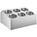 A stainless steel Choice flatware organizer with six perforated cylinders.