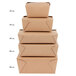 A stack of Fold-Pak Bio-Plus-Earth Kraft paper take-out boxes.