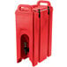 A red plastic Cambro Camtainer with a lid and a handle.