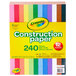 A box of Crayola construction paper in various colors with a red circle and white text.