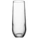 A close up of a Libbey stemless flute glass.