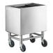 A stainless steel Regency portable ice bin with wheels.