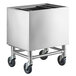 A stainless steel Regency portable ice bin with wheels.