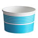 A blue and white paper cup with stripes.