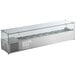 An Avantco countertop refrigerated prep rail with a glass top and stainless steel sides.
