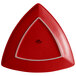 A Tuxton Concentrix red triangle shaped china plate with a white rim.