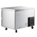 An Avantco stainless steel undercounter refrigerator with wheels.