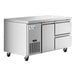 An Avantco stainless steel undercounter refrigerator with two drawers and one door.