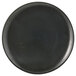A Front of the House semi-matte black porcelain plate with spiral lines.