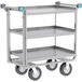A Lakeside metal multi-terrain mobility cart with four shelves and 8" casters.