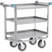 A Lakeside metal multi-terrain cart with 6" casters and four shelves.