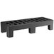 A black plastic rack with slotted shelves.