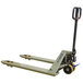 A Wesco pallet truck with wheels and a handle.