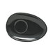 A black oval object with a white circle in the middle.