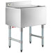 A stainless steel Regency underbar ice bin with sliding lid and bottle holders.