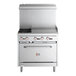 A large stainless steel Cooking Performance Group gas range with 2 burners, a griddle, and an oven.