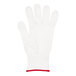 A white San Jamar cut-resistant glove with red trim on it.