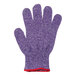 A purple San Jamar cut resistant glove with red trim.