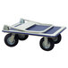 A blue and black Wesco Industrial Products steel folding platform truck with black wheels.