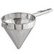 A stainless steel Choice 10" Fine China Cap strainer with a handle.