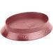 An oval raspberry polypropylene bowl with a lid on a table.