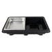 A black and silver metal tray with two compartments.