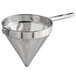A Choice stainless steel China cap strainer with a handle.