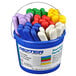 A white Dexter-Russell bucket filled with 48 assorted colored 3 1/2" paring knives.