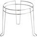 A round metal stand with legs with a metal handle.