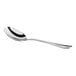 An Acopa Lydia stainless steel bouillon spoon with a silver handle and bowl.