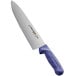 A Dexter-Russell chef knife with a purple handle.