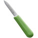 A green Dexter-Russell paring knife with a green handle and a white blade.