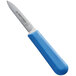 A Dexter-Russell paring knife with a blue handle.