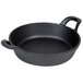 An American Metalcraft black cast iron round casserole dish with handles.