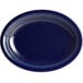 An Acopa Capri deep sea cobalt oval platter with blue lines.