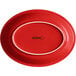 An Acopa Capri passion fruit red oval stoneware coupe platter with a white border.
