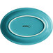 An Acopa Capri Caribbean turquoise oval stoneware coupe platter with a white border.