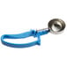 A blue Thunder Group EZ Grip ice cream scoop with a silver metal handle.