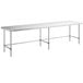 A long white rectangular table with metal legs.