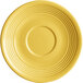 An Acopa Capri citrus yellow stoneware saucer with a ruffled rim and circular pattern.
