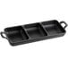 A black rectangular pan with three compartments.