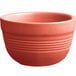 An Acopa Capri stoneware bouillon bowl with a coral rim.