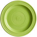 An Acopa Capri green stoneware plate with a circular pattern in the middle.