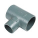 A gray pipe fitting with a small nozzle.