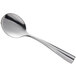 An Acopa stainless steel bouillon spoon with a silver handle on a white background.